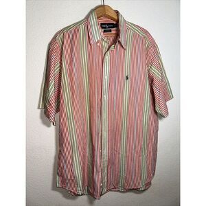 Vintage 90s Ralph Lauren‎ Colorblock Striped Pony Shirt Mens L hip hop retro